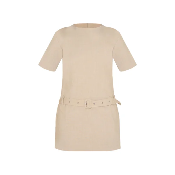 Gris Pierre Robe Mini Ceinturée En Tissu Tissé À Manches Courtes Oversize