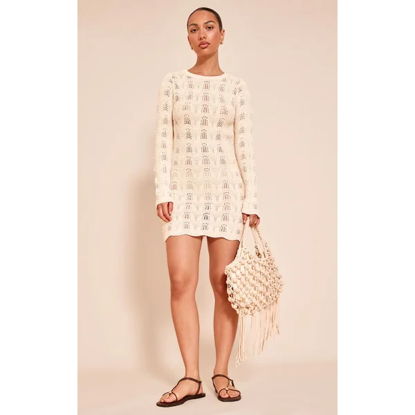 Gris Pierre Robe Mini Dos Nu À Manches Longues
