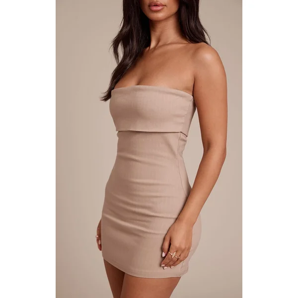 Gris Pierre Robe Moulante Bustier À Rayures Fines En Tissu Extensible Petite Taille