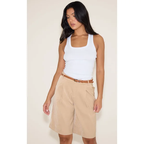 Gris Pierre Short Long Ceinturé Ajusté