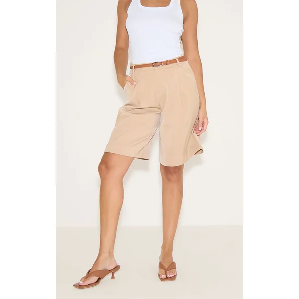 Gris Pierre Short Long Ceinturé Ajusté