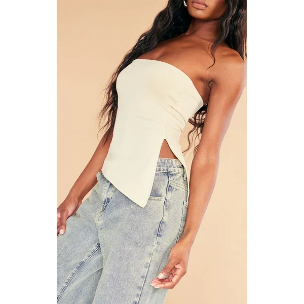 Gris Pierre Top Bandeau Asymétrique Slinky Contour À Ourlet Fendu Longue Coupe