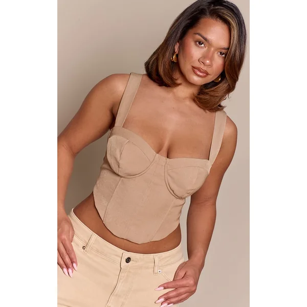 Gris Pierre Top Court Corset Tissé À Détails Structurés Shape
