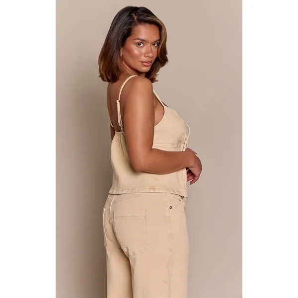 Gris Pierre Top En Denim Corseté À Lacets Shape