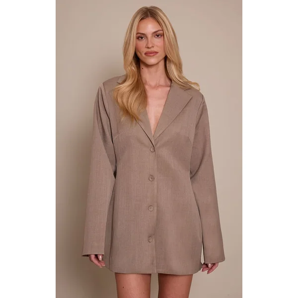 Gris Robe Blazer Dos Nu À Col Drapé En Tissu Tissé