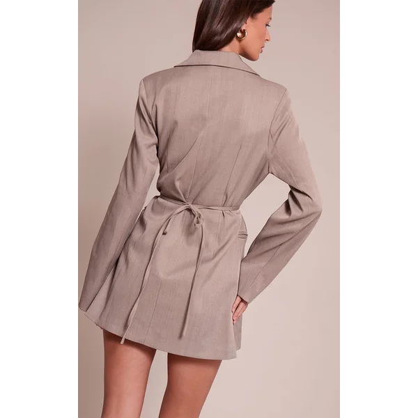 Gris Robe Blazer Tissée À Ceinture Contrastante