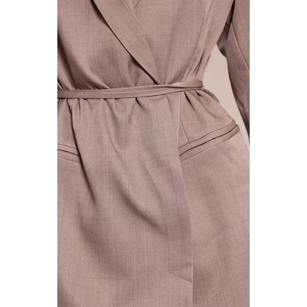 Gris Robe Blazer Tissée À Ceinture Contrastante