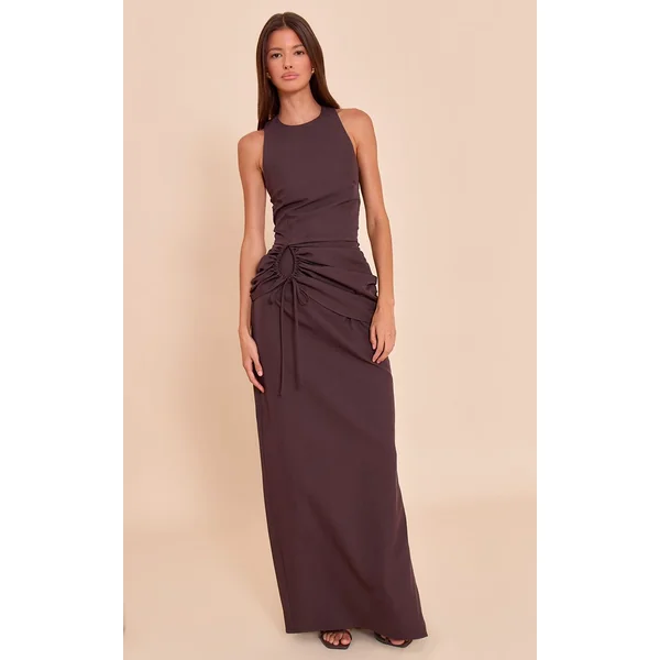 Gris Robe Longue Froncée À Col Nageur