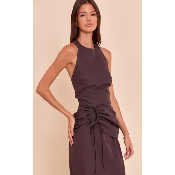 Gris Robe Longue Froncée À Col Nageur