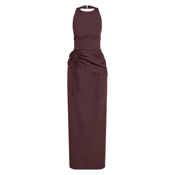 Gris Robe Longue Froncée À Col Nageur