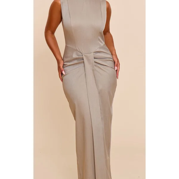 Gris Robe Maxi Plissée À La Taille En Tissu Tissé Shape