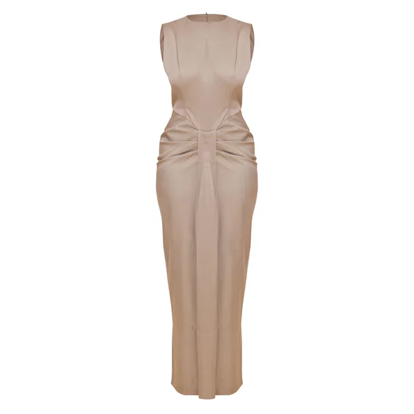 Gris Robe Maxi Plissée À La Taille En Tissu Tissé Shape