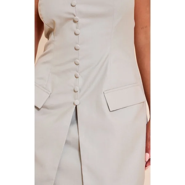 Gris Robe Mini Ajustée À Boutonnière Devant