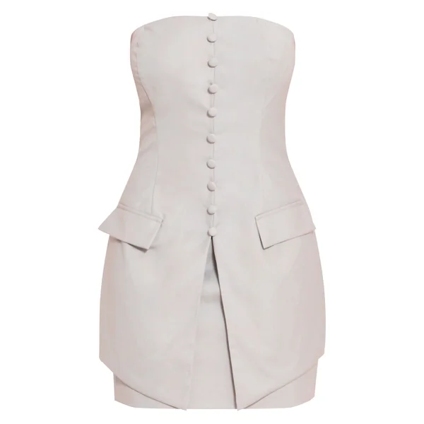 Gris Robe Mini Ajustée À Boutonnière Devant