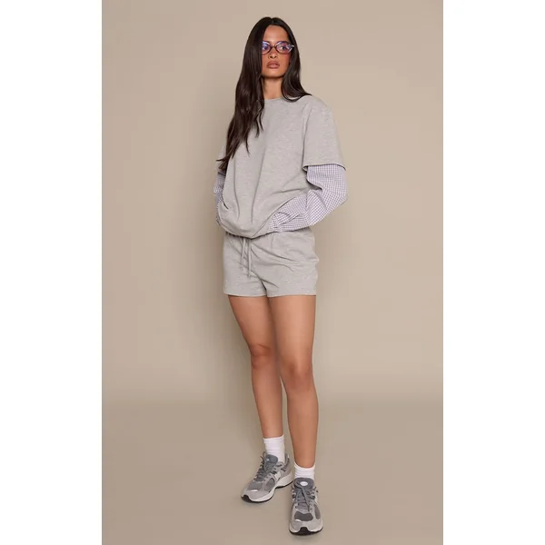 Gris Short En Jersey De Coton À Détail De Poche À Carreaux