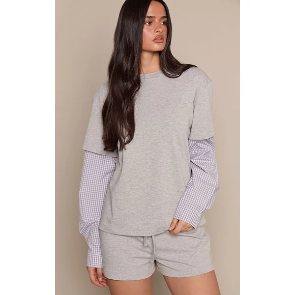 Gris Short En Jersey De Coton À Détail De Poche À Carreaux