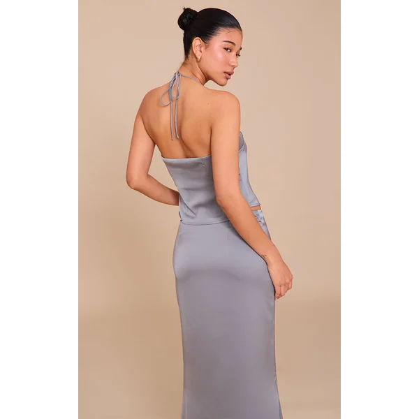 Gris Top Court Dos Nu En Satin