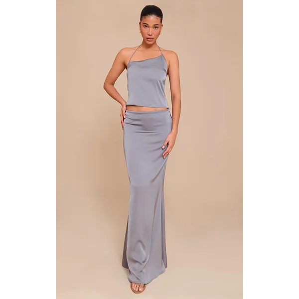Gris Top Court Dos Nu En Satin