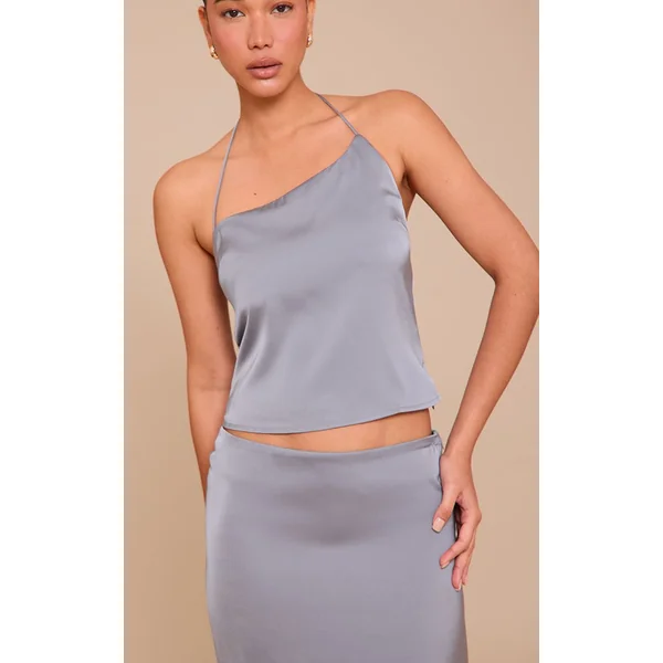 Gris Top Court Dos Nu En Satin
