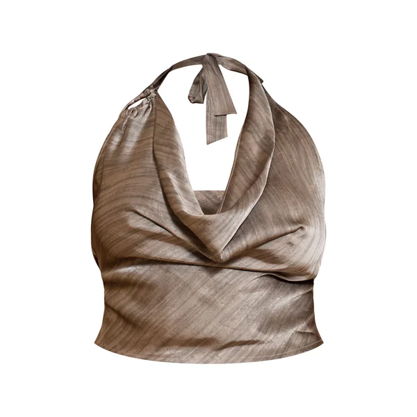 Gris Top Court Grande Taille En Satin Texturé Imprimé Avec Col Licou Métallique Coordonné