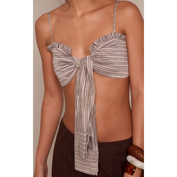 Gris Top À Bretelles Détail Chemise À Rayures