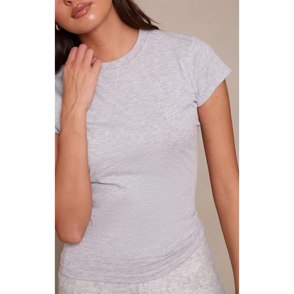 Gris T-shirt Ajusté Brodé