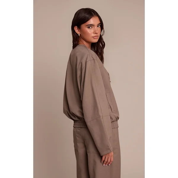 Gris Veste Bomber Cintrée En Tissu Tissé Avec Taille Élastiquée