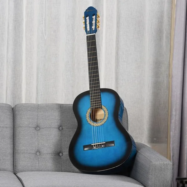 Guitare Acoustique Classique 39 Pouces en Bois de Tilleul et d’Épicéa avec Accessoires 101x36,5x9,8cm, Bleu