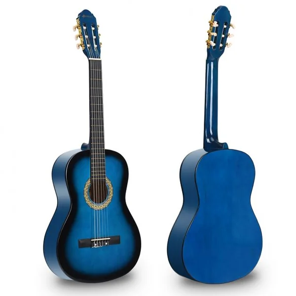 Guitare Acoustique Classique 39 Pouces en Bois de Tilleul et d’Épicéa avec Accessoires 101x36,5x9,8cm, Bleu