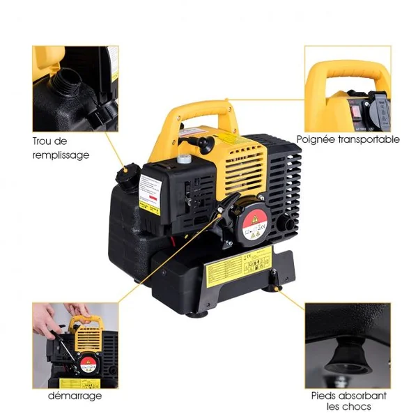 Générateur Electrique à Essence 1000 W Groupe Electrogène Générateur Portable 230 V Réservoir 3,5L, 32x25x33cm