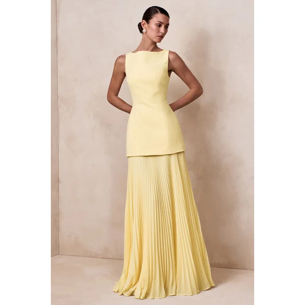 Hadley | Robe longue citron à décolleté bateau avec taille basse