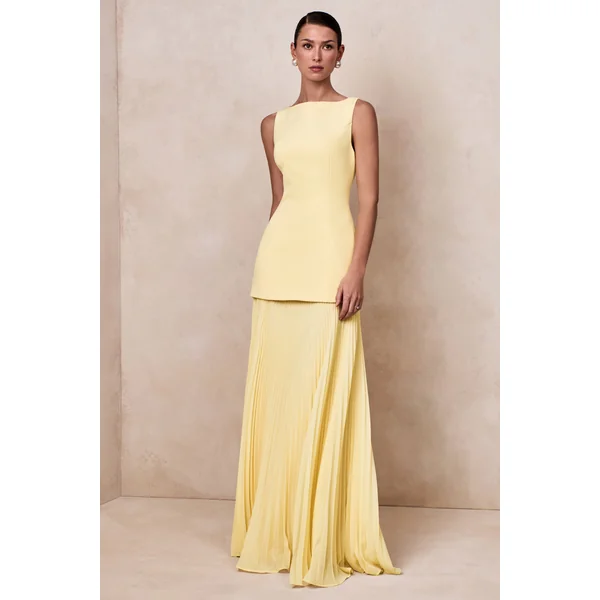 Hadley | Robe longue citron à décolleté bateau avec taille basse