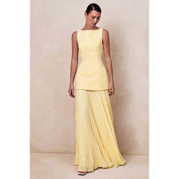 Hadley | Robe longue citron à décolleté bateau avec taille basse
