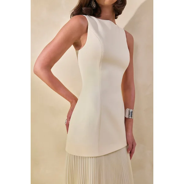 Hadley | Robe longue gris pierre à encolure bateau et taille basse
