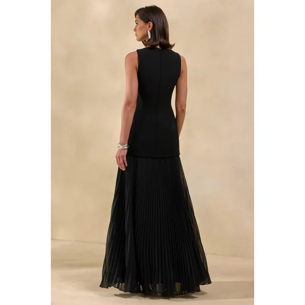 Hadley | Robe Longue Noire à Encolure Bateau et Taille Basse