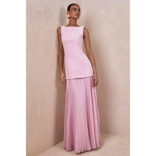 Hadley | Robe longue à encolure bateau rose clair avec taille basse