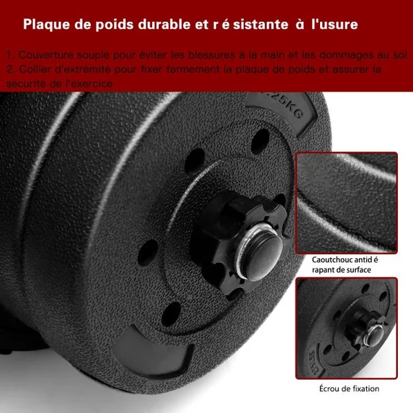 Haltères pour Musculation 2 en 1 Disques Poids Ajustable 30KG Poignée Confortable, pour Fitness Musculation Entraînement