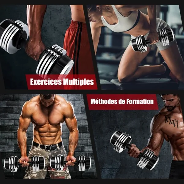 Haltères Réglables en Poids avec Poignée Antidérapante Cadran Rotatif à Réglage Rapide pour les Exercices de Gym à Domicile Noir