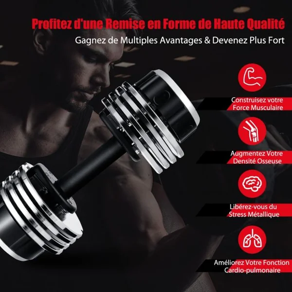 Haltères Réglables en Poids avec Poignée Antidérapante Cadran Rotatif à Réglage Rapide pour les Exercices de Gym à Domicile Noir