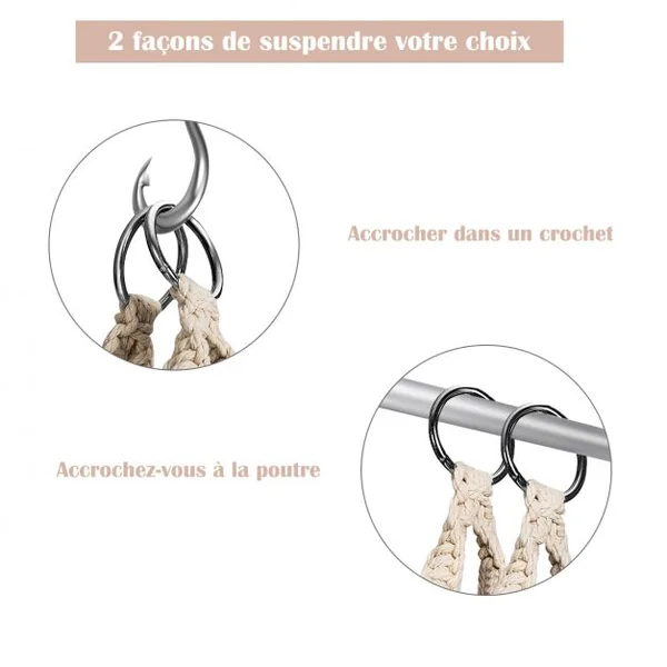 Hamac Chaise Balançoire Macramé Siège Suspendu en Corde de Coton avec Franges Romantiques Capacité de 160kg