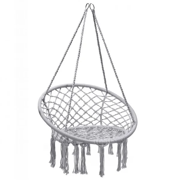 Hamac Suspendue Fauteuil Relax Chaise de Jardin1 Place Capacité 150KG en Coton Gris