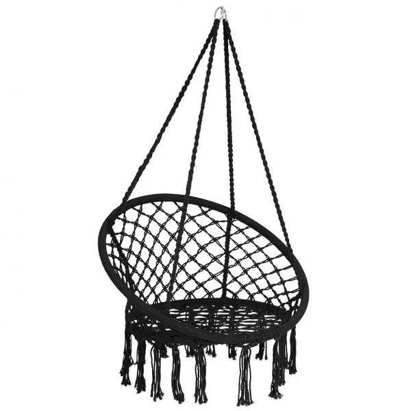 Hamac Suspendue Fauteuil Relax Chaise de Jardin1 Place Capacité 150KG en Coton Noir