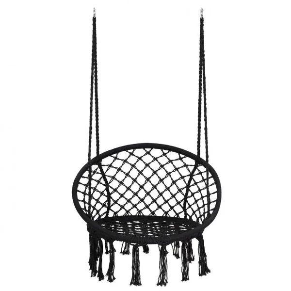Hamac Suspendue Fauteuil Relax Chaise de Jardin1 Place Capacité 150KG en Coton Noir