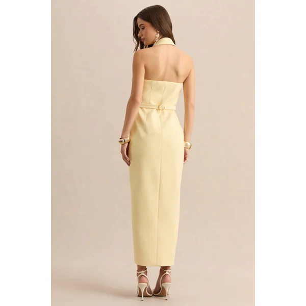 Hana | Robe longue citron ajustée à décolleté plongeant