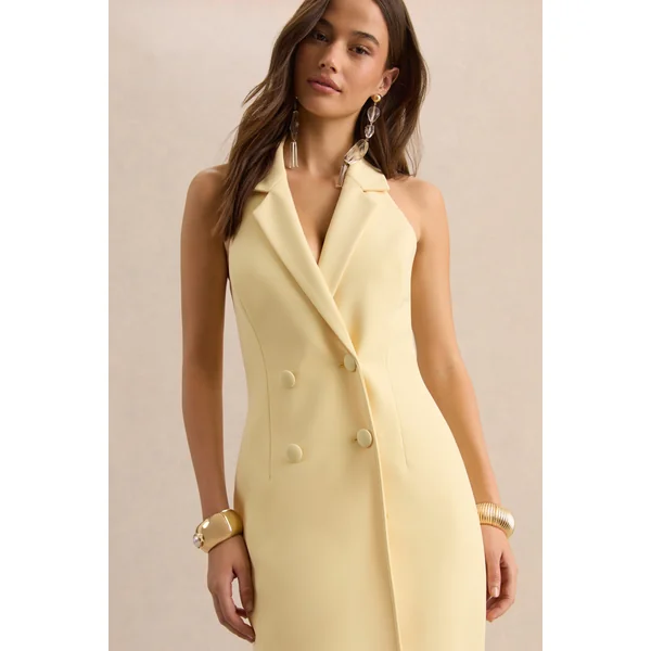 Hana | Robe longue citron ajustée à décolleté plongeant