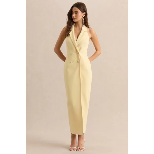 Hana | Robe longue citron ajustée à décolleté plongeant