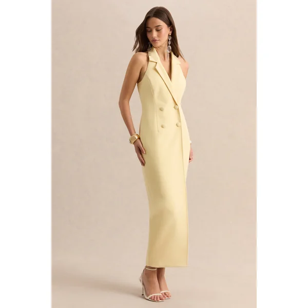 Hana | Robe longue citron ajustée à décolleté plongeant