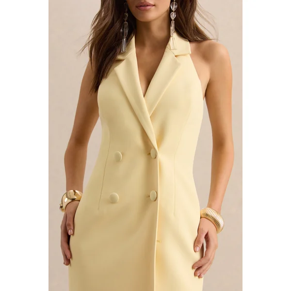 Hana | Robe longue citron ajustée à décolleté plongeant