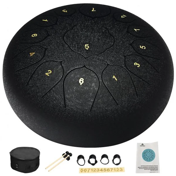Handpan Tambour de Langue à 13 Tons en Acier de 12 Pouce avec Baguettes Sac 4 Plectres