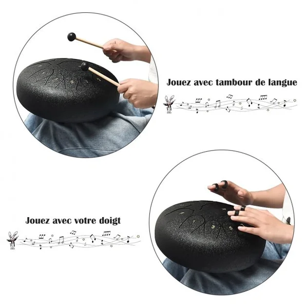 Handpan Tambour de Langue à 13 Tons en Acier de 12 Pouce avec Baguettes Sac 4 Plectres